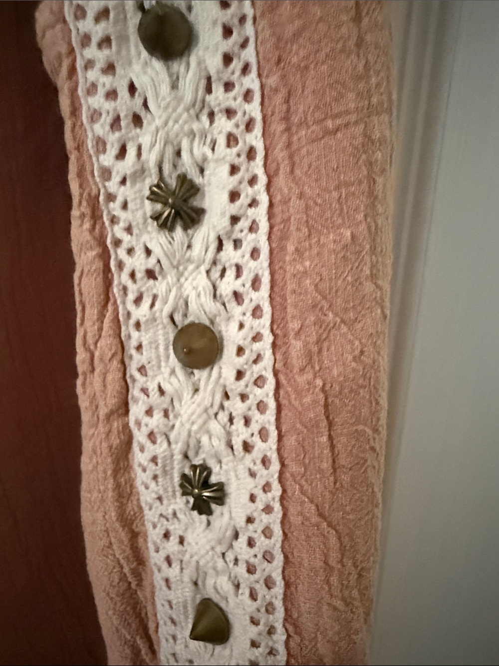POL Boho Textured Drawstring Pants in Dusty Rose with Crochet Trim. - Picture 3 of 6